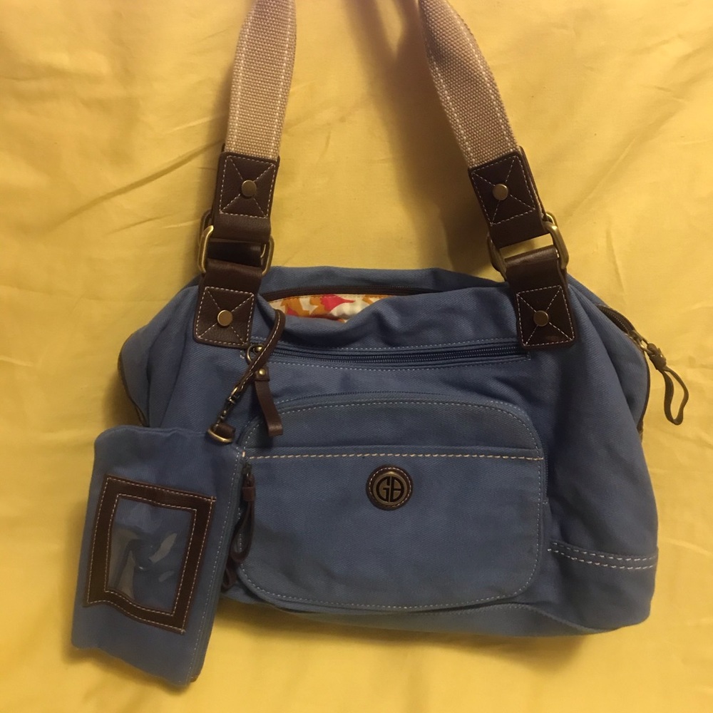 GIANIBERNINI DENIM BAG PURSE BRIGHT FLORAL INSIDE